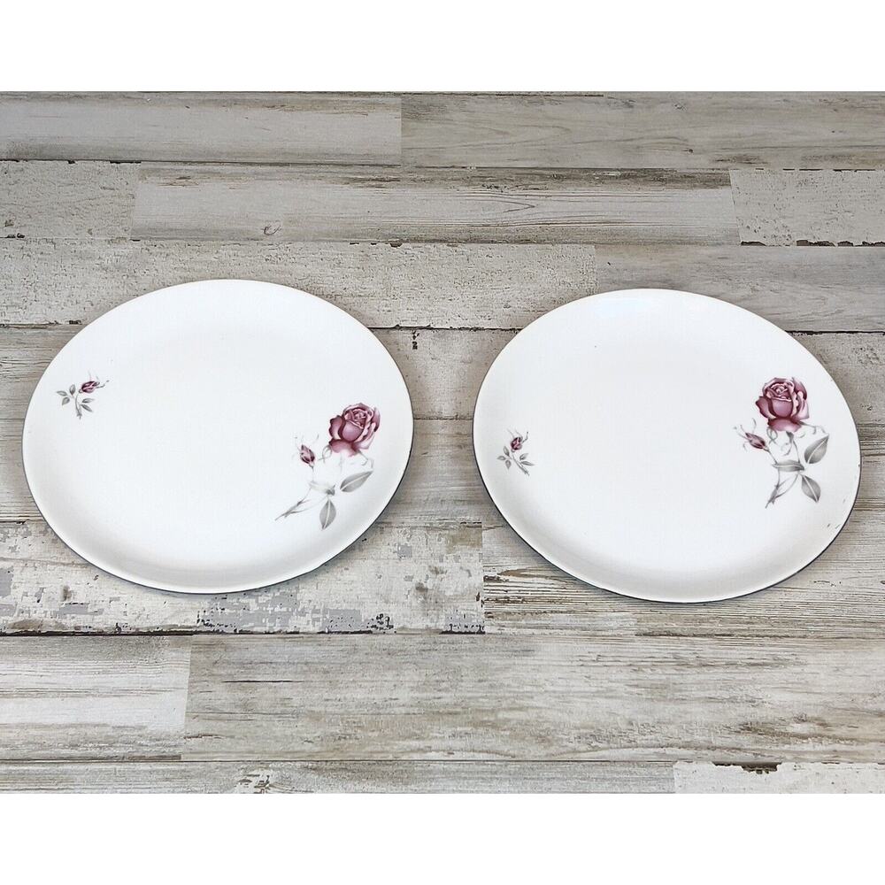 Vintage Fine Bohemian China MELODY Made in Czechoslovakia Rose Salad Plates (2)